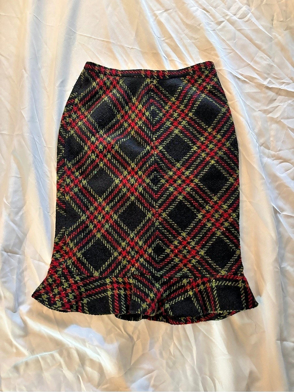 Grace Elements Plaid Ruffle Below Knee Skirt Red, Green and Black